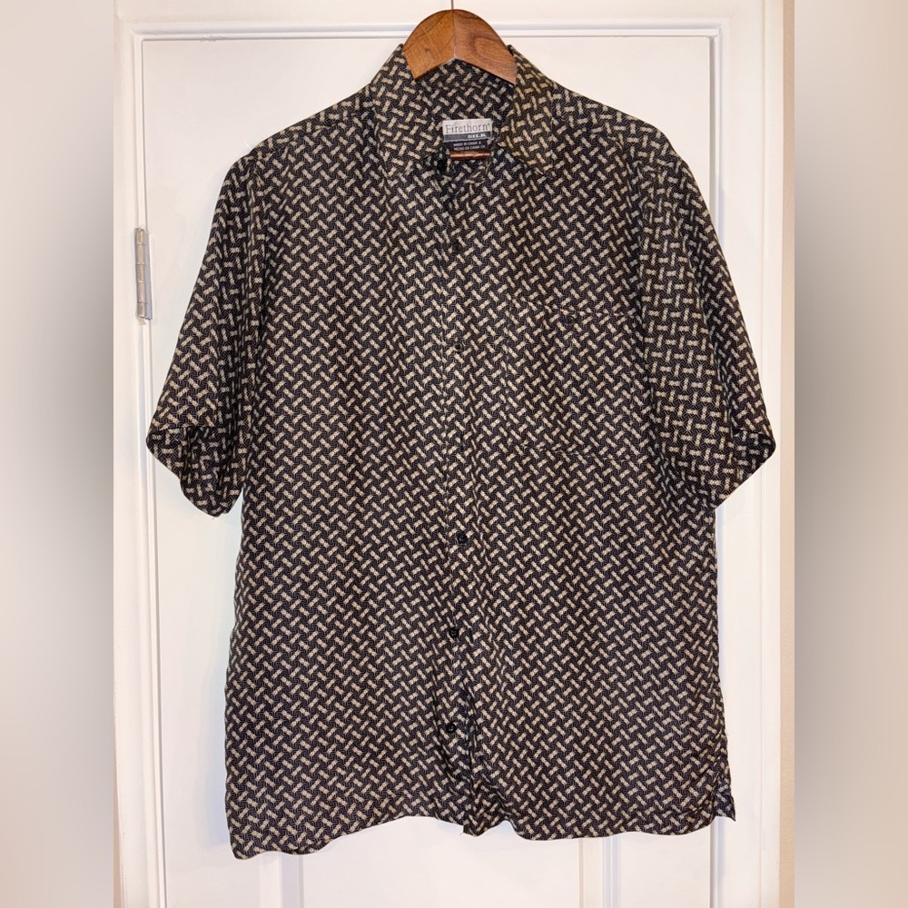 Men's Black Patterned 100% Silk Shirt